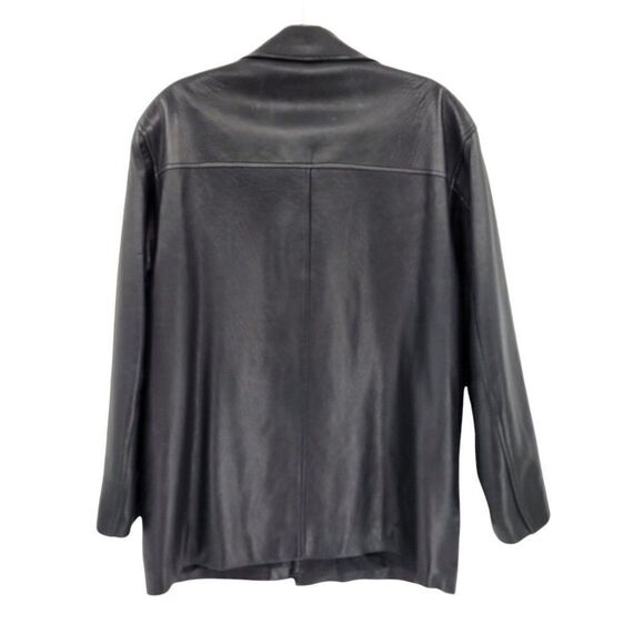 Vintage 90's Baracuta Black Grained Leather Button Down Blazer Jacket Sz S - Picture 3 of 16